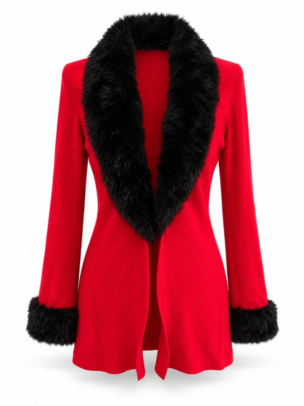 red knit jacket w black faux fur color